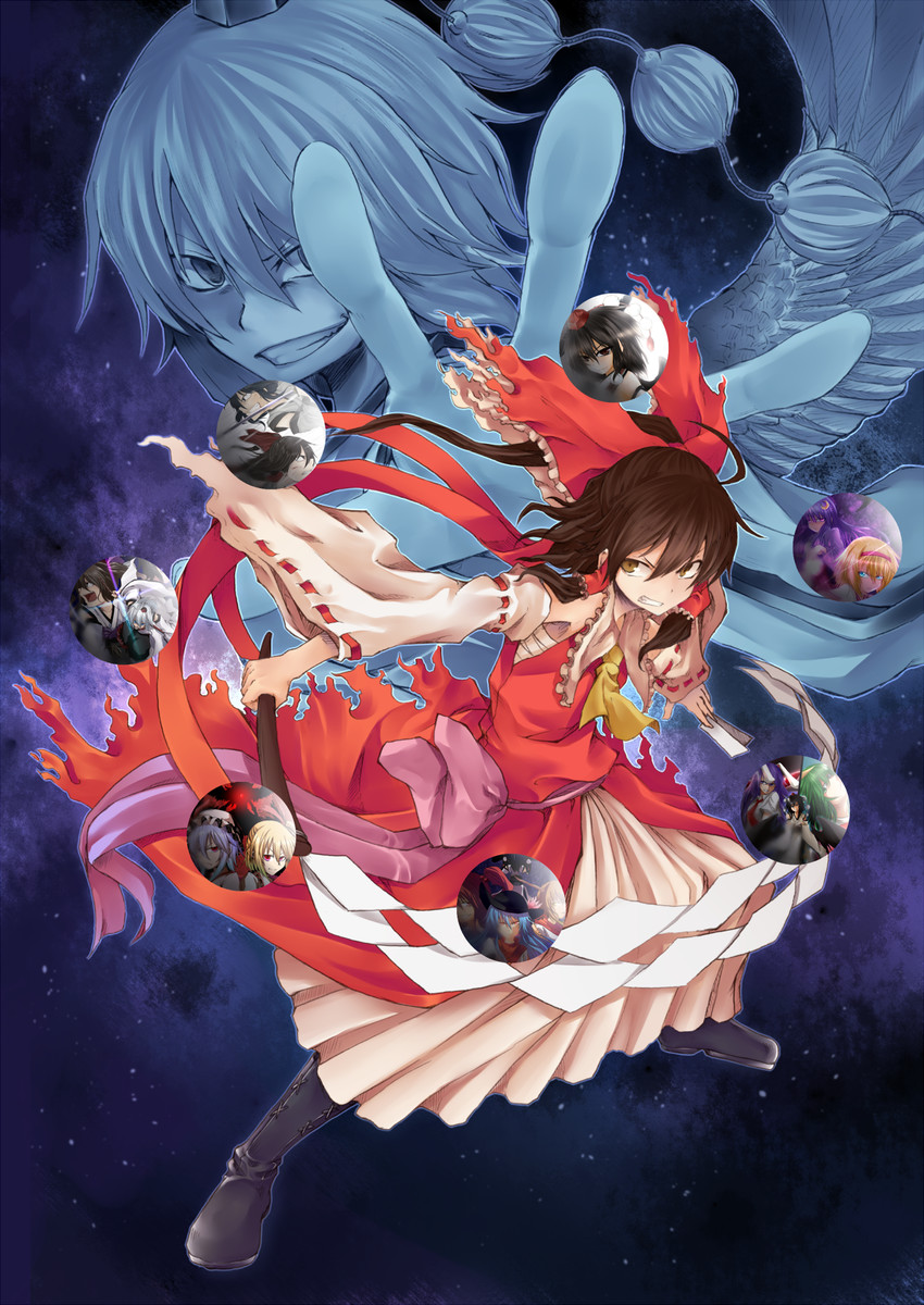 hakurei reimu, remilia scarlet, alice margatroid, patchouli knowledge, shameimaru aya, and 6 more (touhou) drawn by judo_fuu