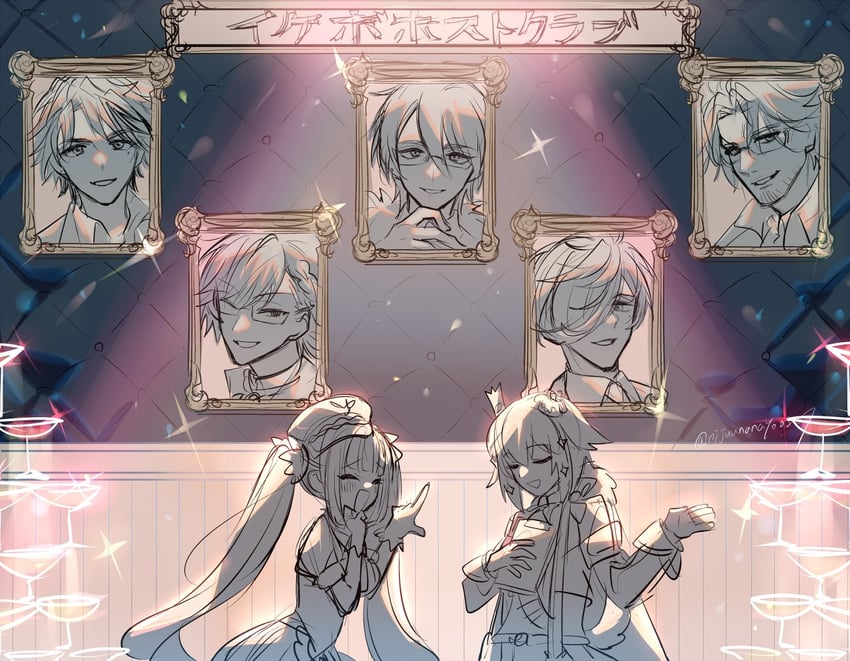 kagura mea, yukoku roberu, yumeoi kakeru, belmond banderas, inuyama tamaki, and 2 more (nijisanji and 3 more) drawn by ninahachi