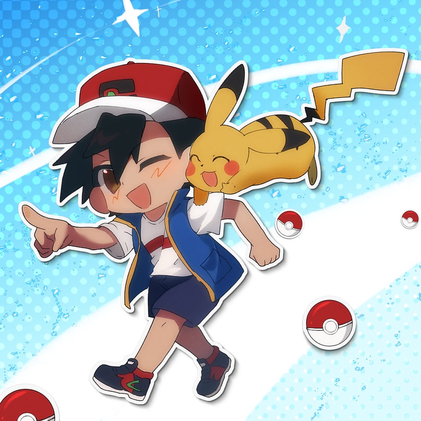 pikachu and ash ketchum (pokemon and 1 more) drawn by dongyaoyu