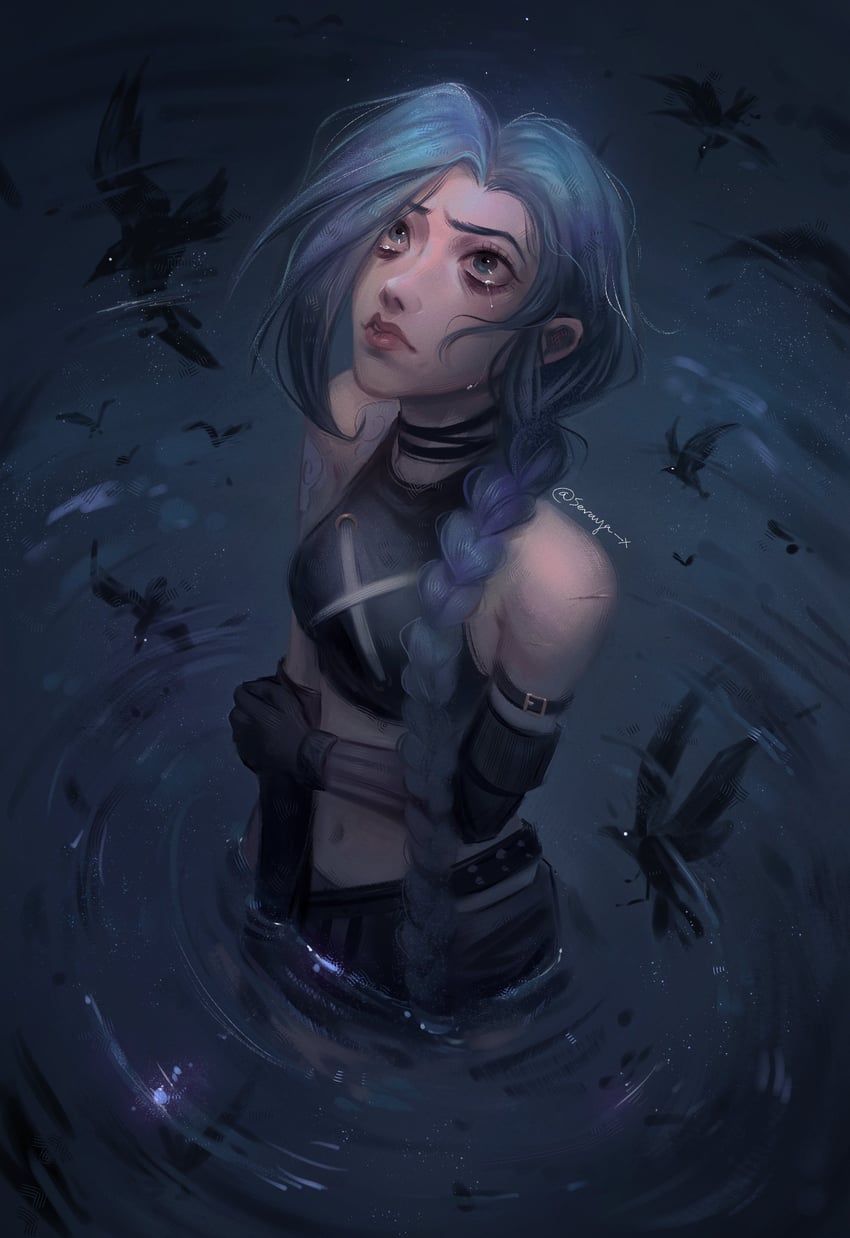 jinx and arcane jinx (league of legends and 1 more) drawn by seraya_x