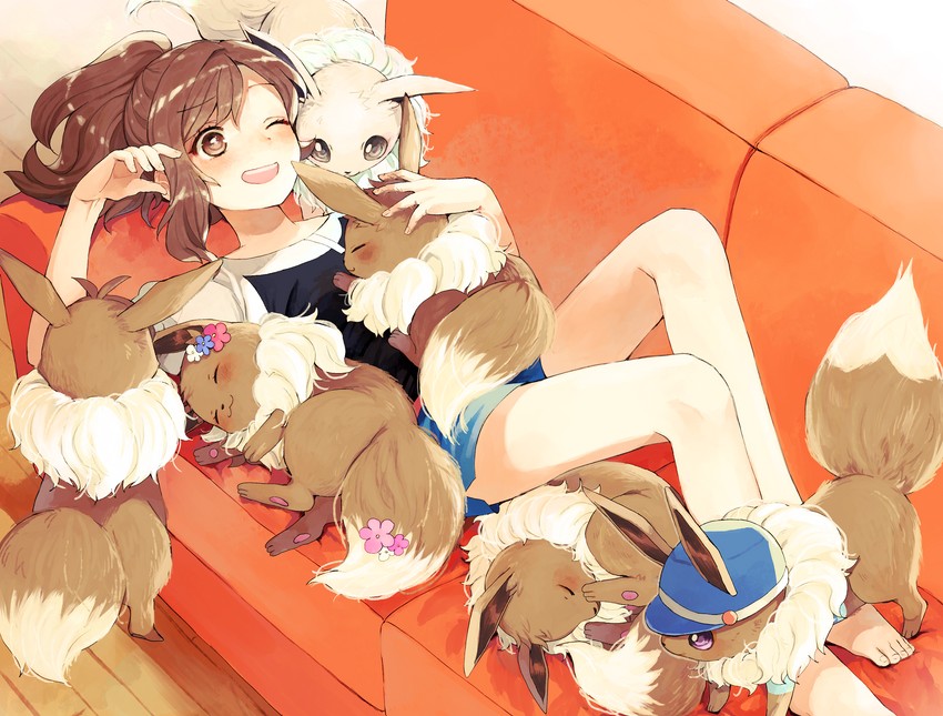 eevee and elaine (pokemon and 1 more) drawn by kurodeko