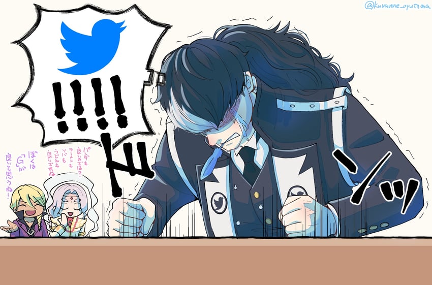 klavier gavin, simon blackquill, twitter bird, and nahyuta sahdmadhi (ace attorney and 2 more) drawn by kuranne