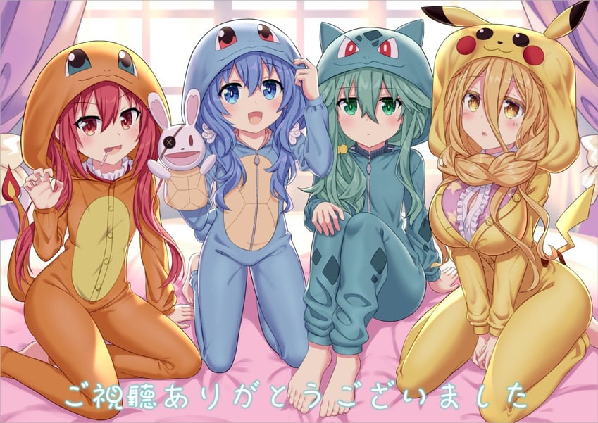 pikachu, bulbasaur, squirtle, charmander, itsuka kotori, and 4 more (pokemon and 1 more) drawn by tsubasaki