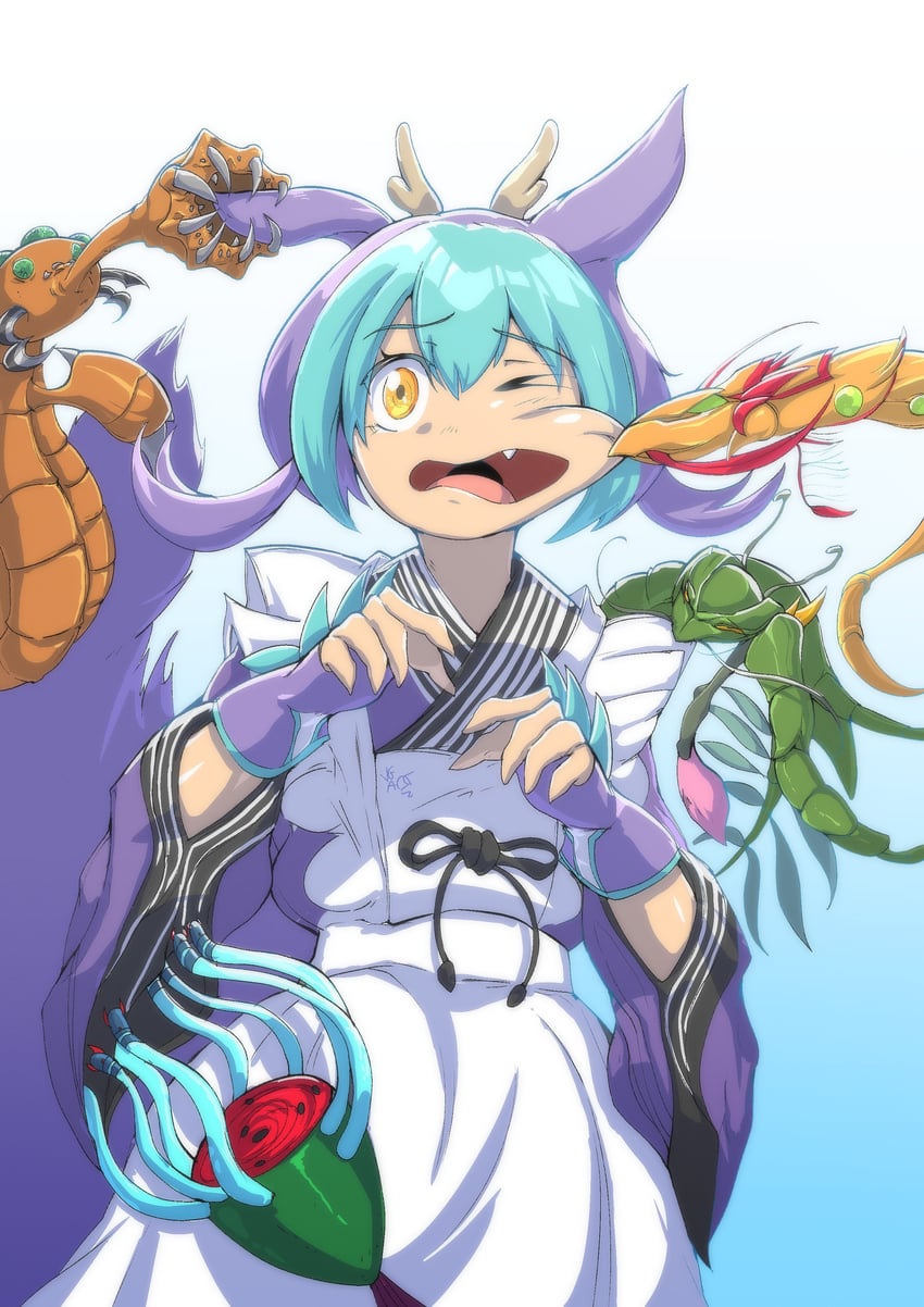 laundry dragonmaid, paleozoic dinomischus, paleozoic canadia, paleozoic opabinia, and paleozoic marrella (yu-gi-oh!) drawn by vincent_graphic_art