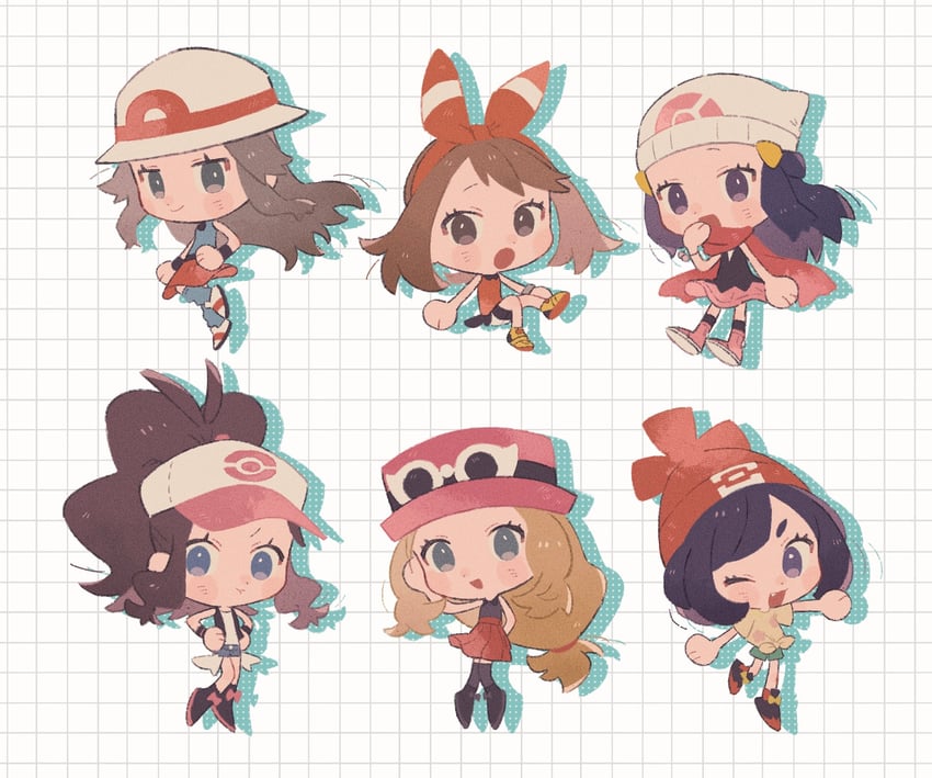 dawn, may, hilda, serena, selene, and 1 more (pokemon and 6 more) drawn by hime_(himetya105)
