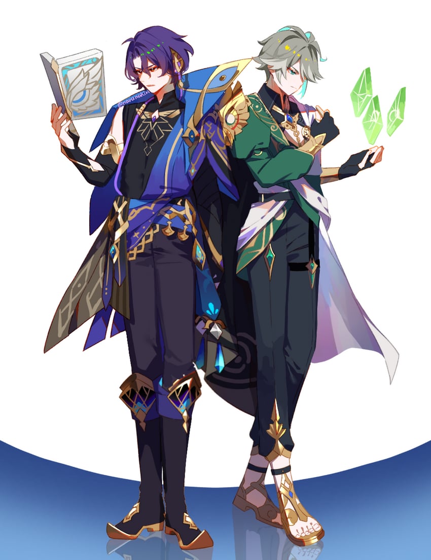 alhaitham and dr. ratio (genshin impact and 3 more) drawn by nara_nakiri