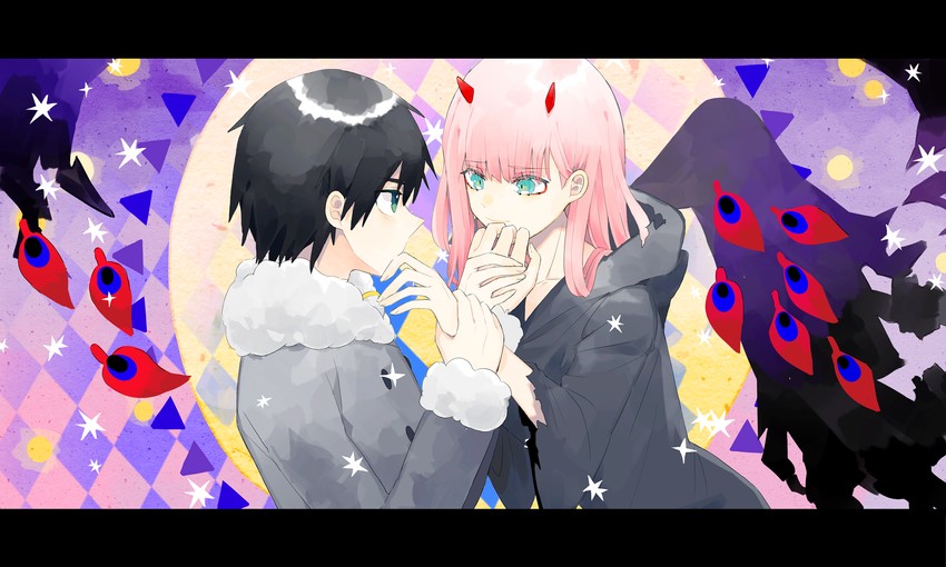 zero two and hiro (darling in the franxx) drawn by m10_(roccay)