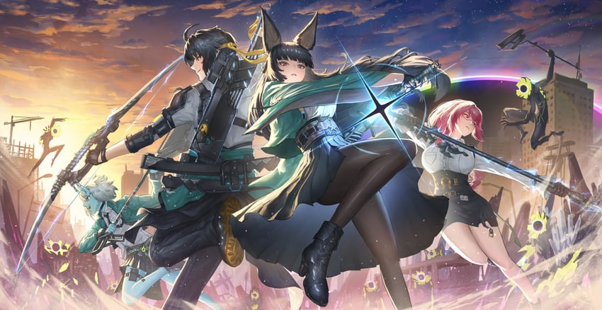 hoshimi miyabi, tsukishiro yanagi, soukaku, and asaba harumasa (zenless zone zero) drawn by angelo_(angeloart26)