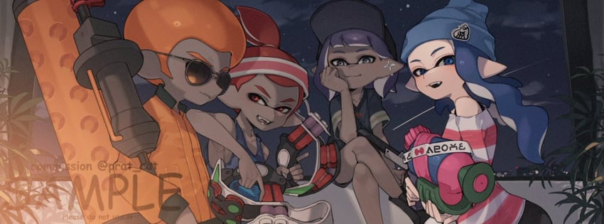 inkling player character, inkling girl, octoling player character, inkling boy, and octoling boy (splatoon) drawn by prat_rat