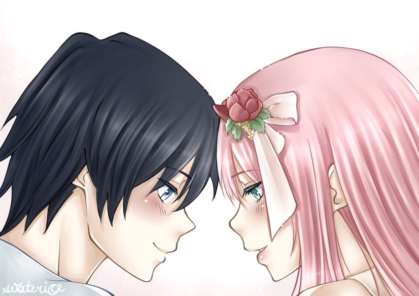 zero two and hiro (darling in the franxx) drawn by xwaterice
