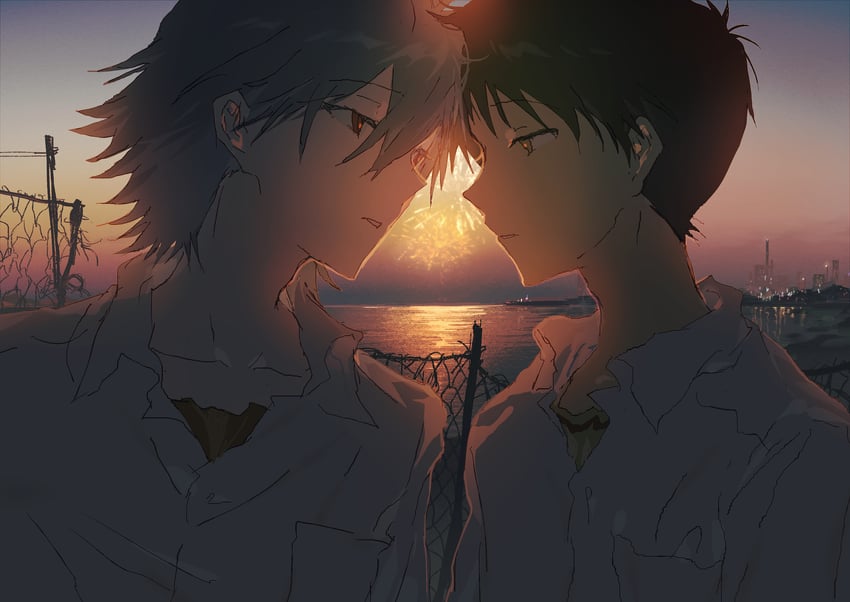 ikari shinji and nagisa kaworu (neon genesis evangelion) drawn by fishcoooo