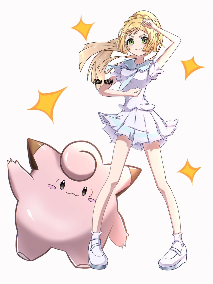 lillie and clefairy (pokemon and 1 more) drawn by sino_(pcxg4558)