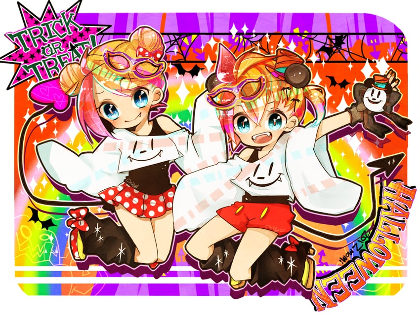 kagamine rin, kagamine len, mickey mouse, and minnie mouse (vocaloid and 1 more) drawn by mami_(sweetcandy)