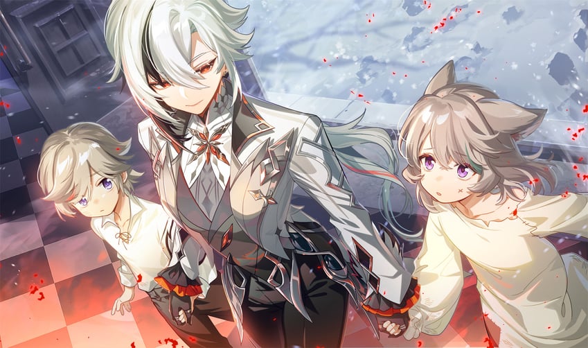 arlecchino, lynette, and lyney (genshin impact) drawn by dr.k