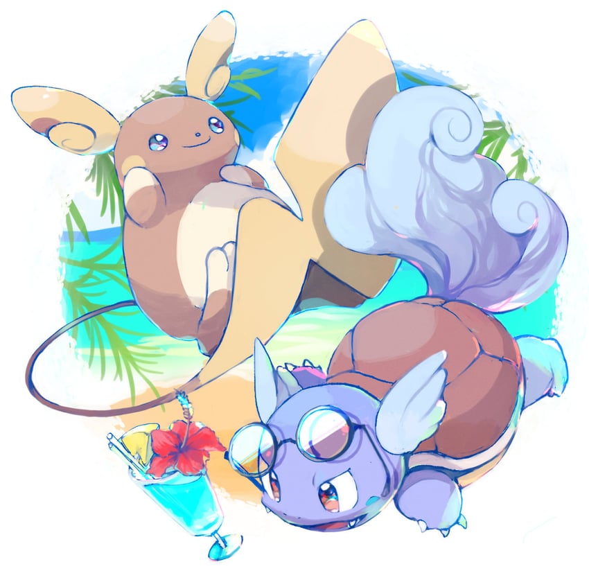 alolan raichu and wartortle (pokemon) drawn by yui_ko