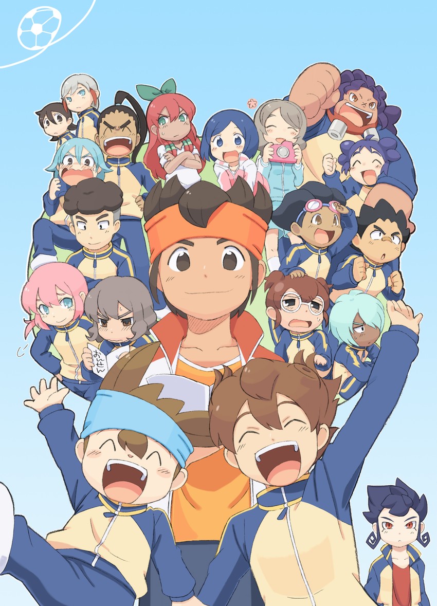 kirino ranmaru, shindou takuto, kariya masaki, matsukaze tenma, endou mamoru, and 15 more (inazuma eleven and 1 more) drawn by kamijou_shoutarou
