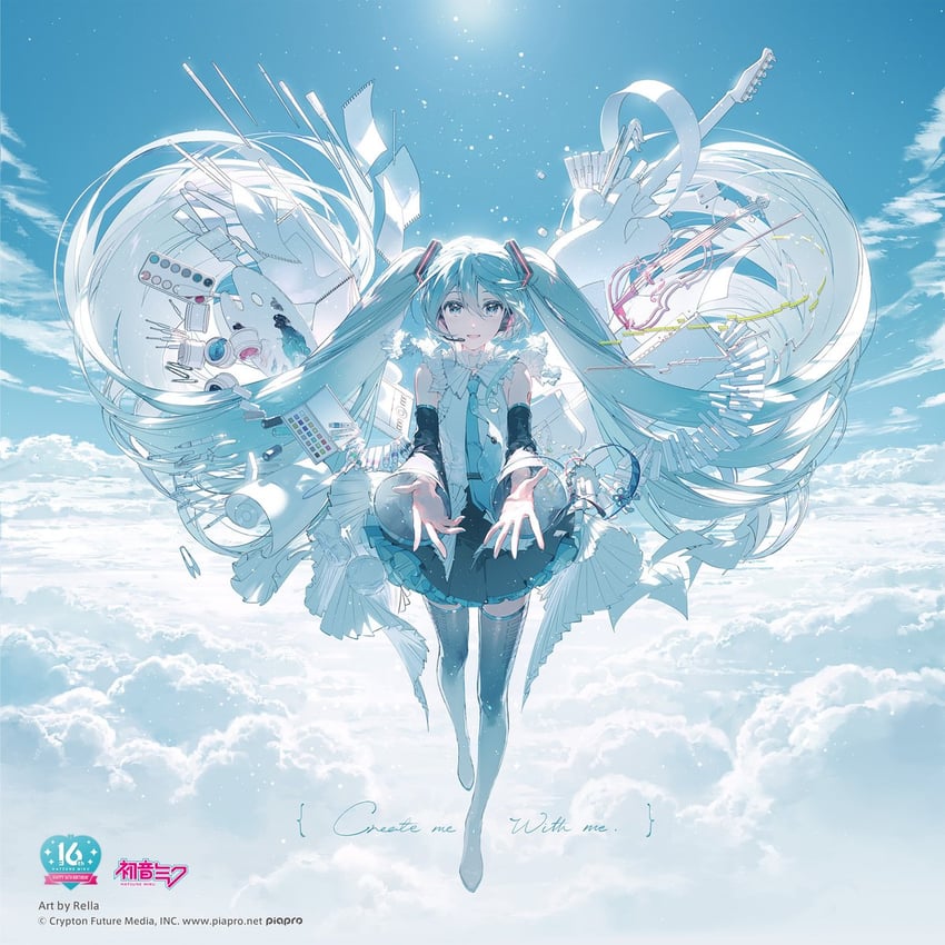 hatsune miku (vocaloid and 1 more) drawn by rella