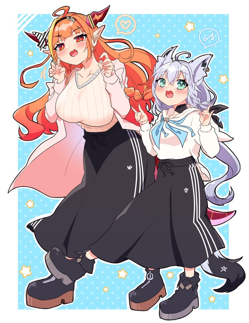 shirakami fubuki and kiryu coco (hololive) drawn by sakuramochi_(sakura_frappe)