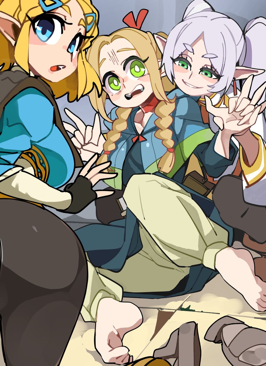 princess zelda, frieren, and marcille donato (the legend of zelda and 3 more) drawn by bongfill