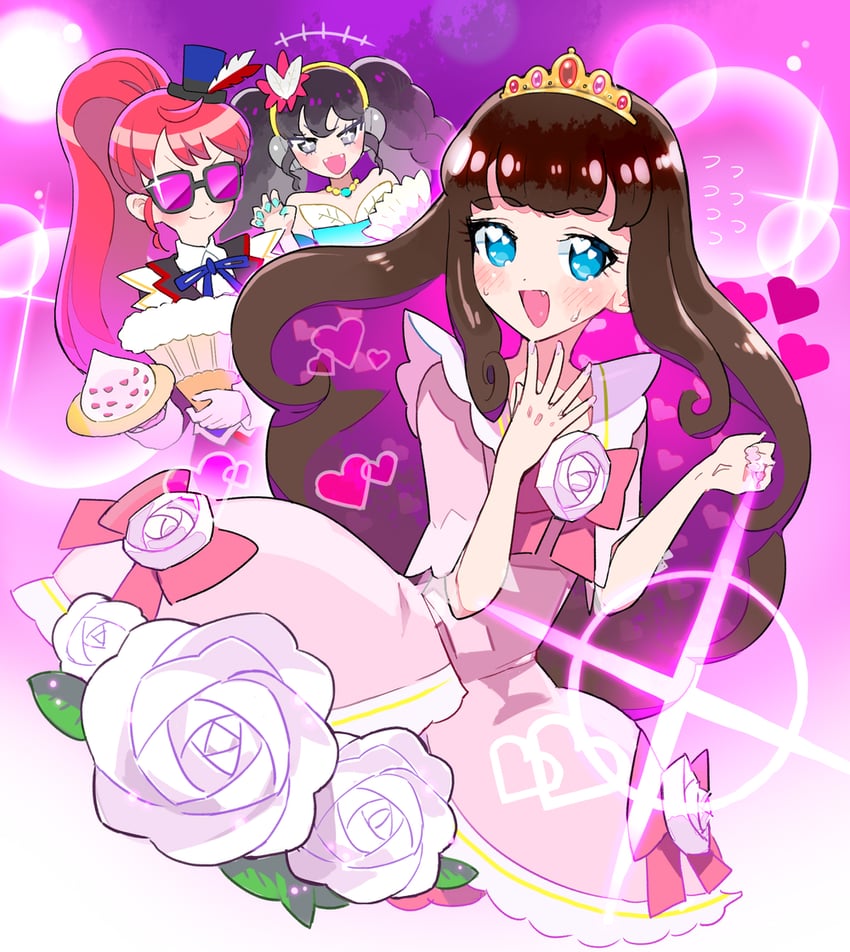 kurosu aroma, shiratama mikan, and gaaruru (pretty series and 1 more) drawn by moudoku_(decopon3rd)