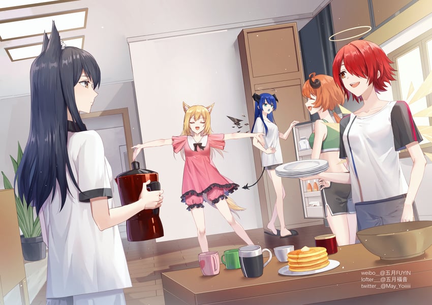 texas, exusiai, mostima, sora, and croissant (arknights) drawn by gogatsu_fukuin