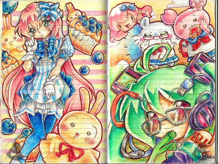 hatsune miku, megurine luka, takoluka, usagi, momonga, and 1 more (vocaloid and 2 more) drawn by lennardo_(grim_the_end)