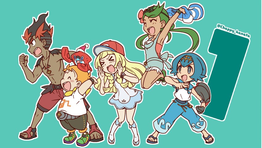 lillie, rotom, lana, mallow, rotom dex, and 2 more (pokemon and 1 more) drawn by chappy_(kanata218)