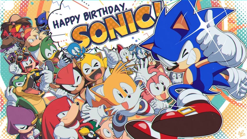 sonic the hedgehog, amy rose, tails, knuckles the echidna, dr. eggman, and 23 more (sonic and 3 more) drawn by banel_springer
