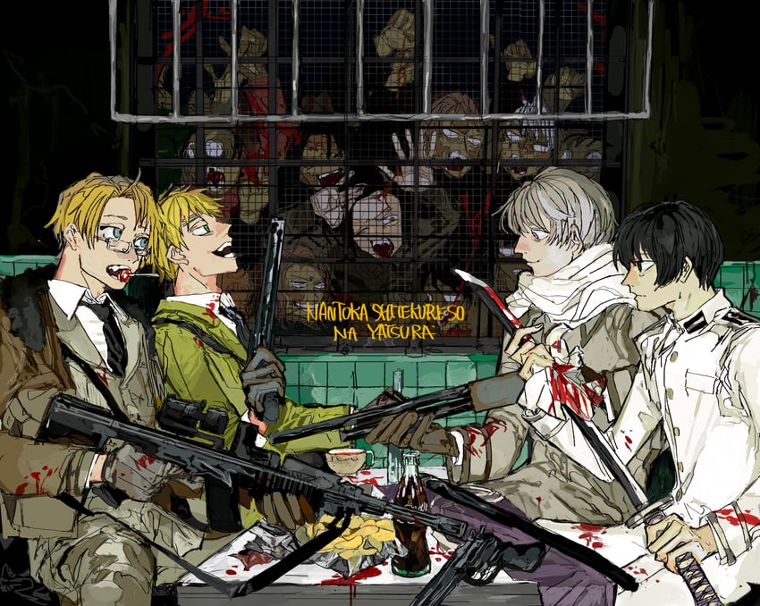 america, united kingdom, japan, and russia (axis powers hetalia and 1 more) drawn by gomibaketsu3