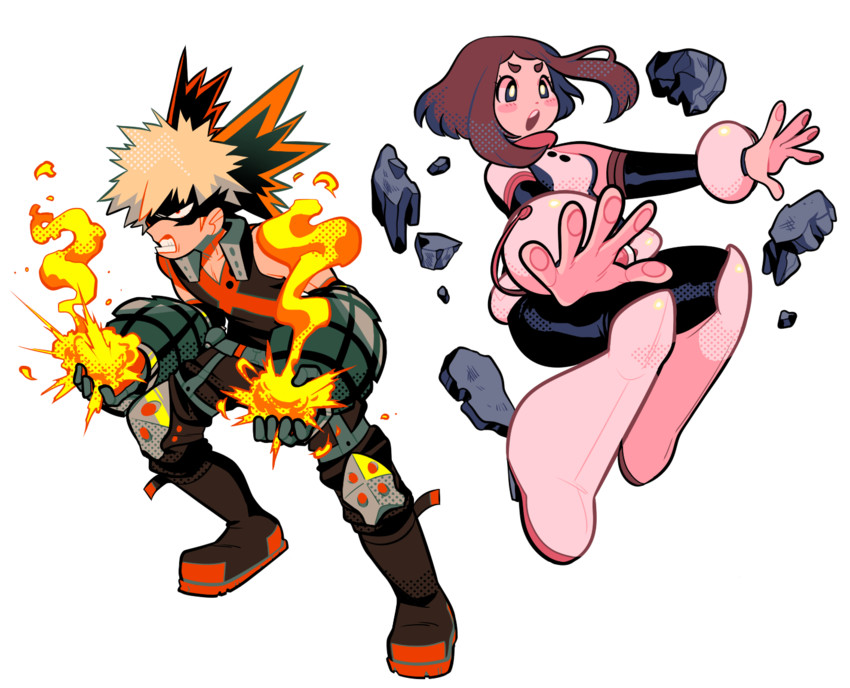 bakugou katsuki and uraraka ochaco (boku no hero academia) drawn by sorrysap
