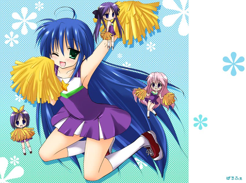 hiiragi kagami, izumi konata, hiiragi tsukasa, and takara miyuki (lucky star) drawn by hayashi_sakura