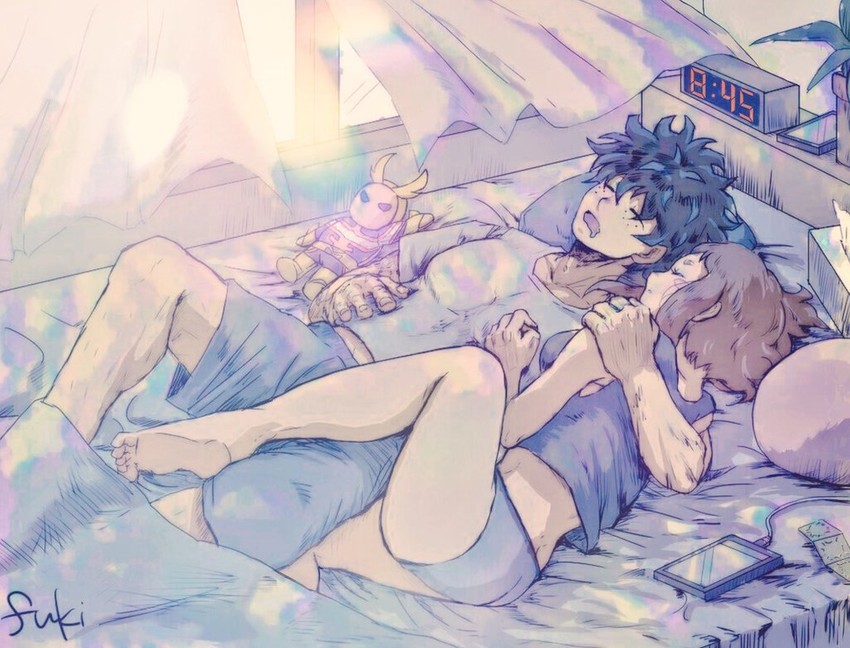 midoriya izuku, uraraka ochaco, and all might (boku no hero academia) drawn by ikuf