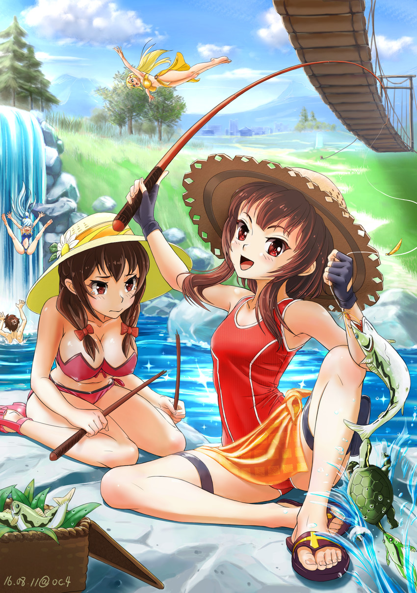 megumin, aqua, darkness, satou kazuma, and yunyun (kono subarashii sekai ni shukufuku wo!) drawn by oshiyon