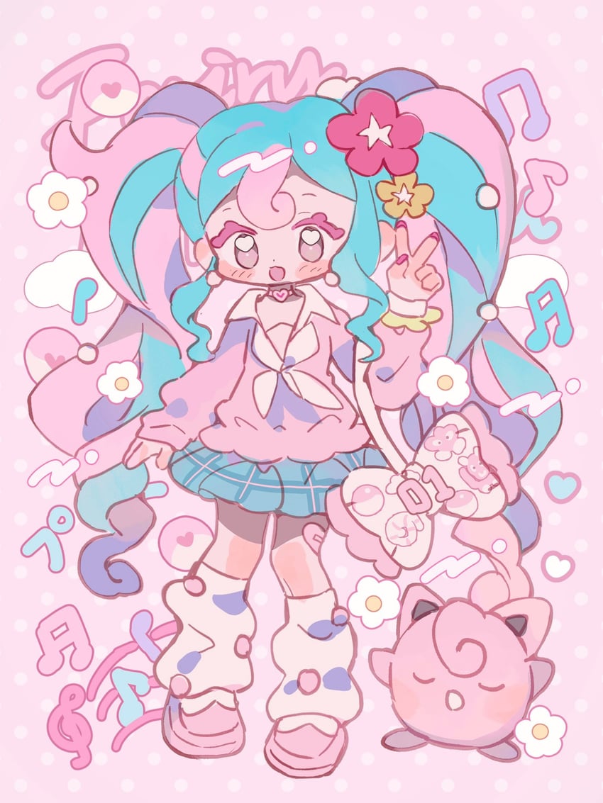 hatsune miku, jigglypuff, fairy miku, bull sprite, fossil sprite, and 1 more (pokemon and 2 more) drawn by milkyway080