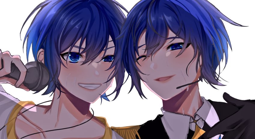 kaito, vivid bad squad kaito, and more more jump! kaito (vocaloid and 1 more) drawn by riru0217