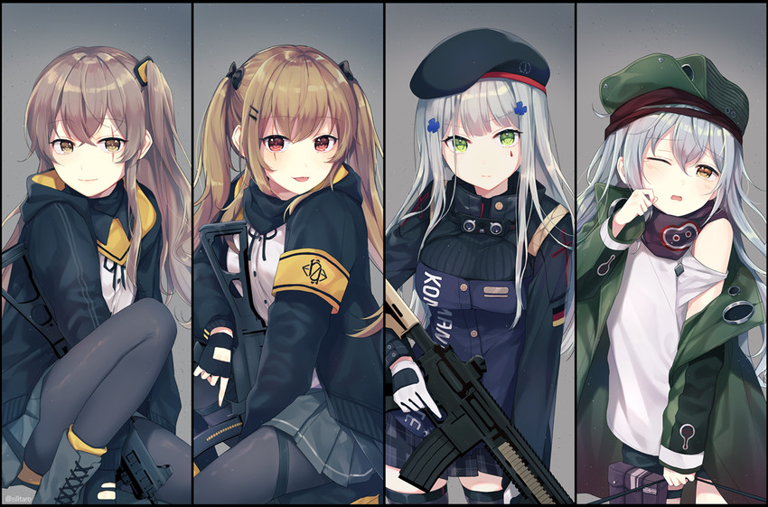 hk416, ump45, ump9, and g11 (girls' frontline) drawn by silltare