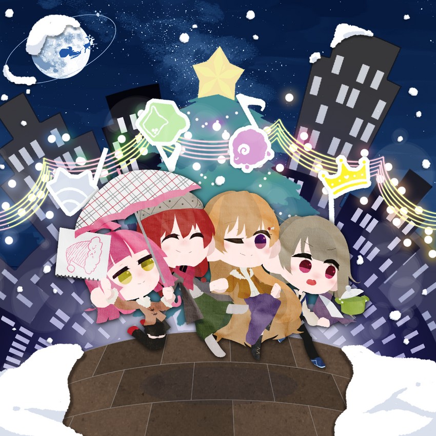 tennoji rina, nakasu kasumi, emma verde, konoe kanata, and santa claus (love live! and 1 more) drawn by cocomage