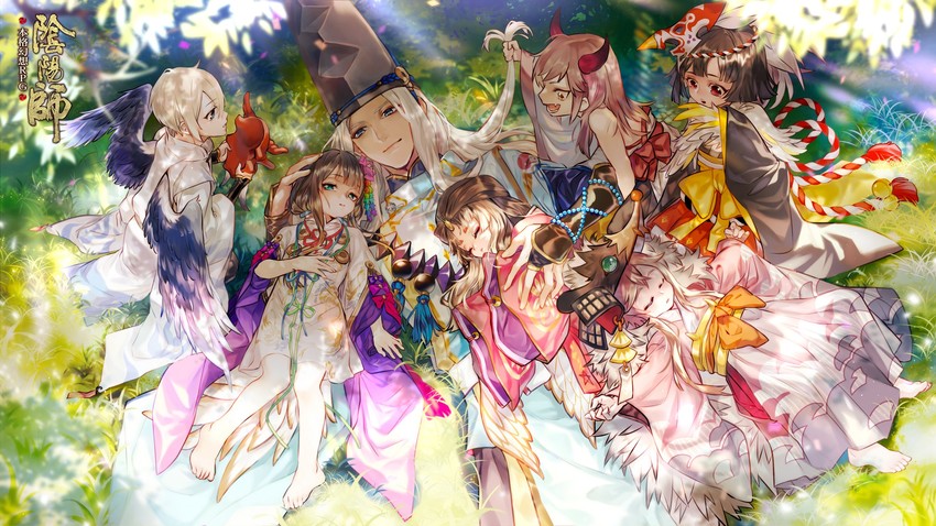 abe no seimei, ootengu, kaguya hime, itsumade, menreiki, and 2 more (onmyoji) drawn by nine-year