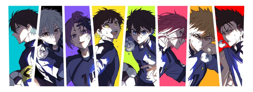 isagi yoichi, nagi seishirou, bachira meguru, mikage reo, itoshi rin, and 3 more (blue lock) drawn by toramaru_(696anna)