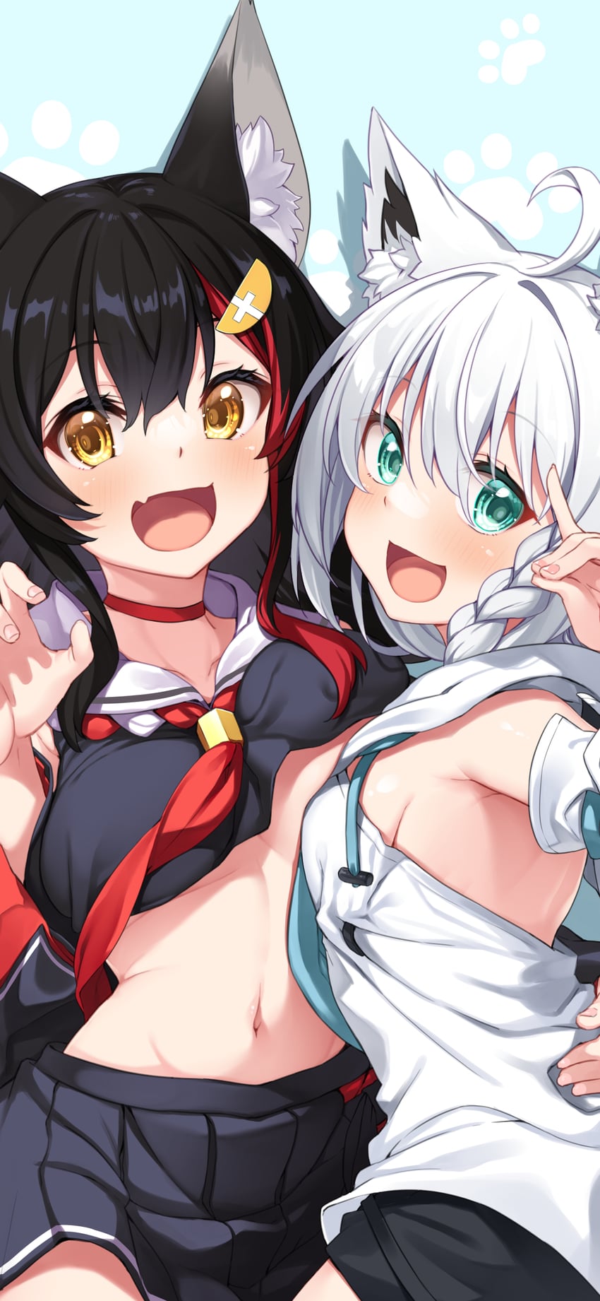 shirakami fubuki and ookami mio (hololive) drawn by dodome-iro_mayonnaise