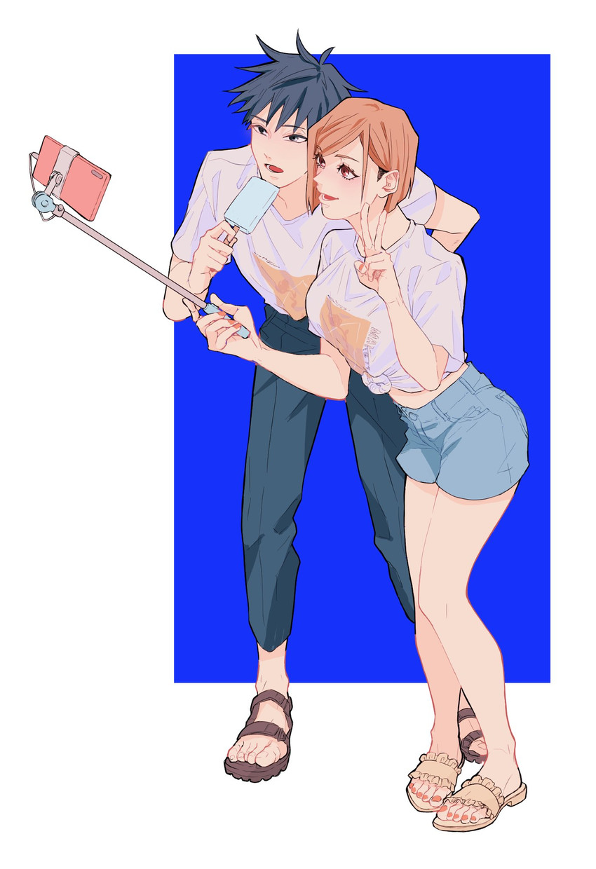 fushiguro megumi and kugisaki nobara (jujutsu kaisen) drawn by mikkakann