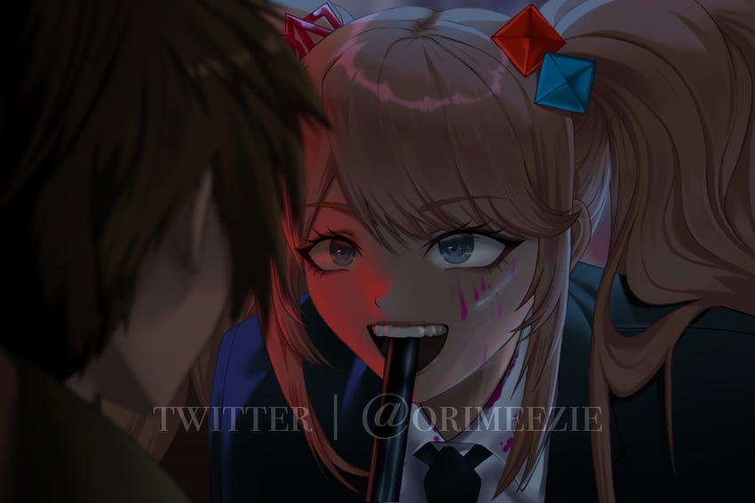 enoshima junko and naegi makoto (danganronpa and 2 more) drawn by orimeezie