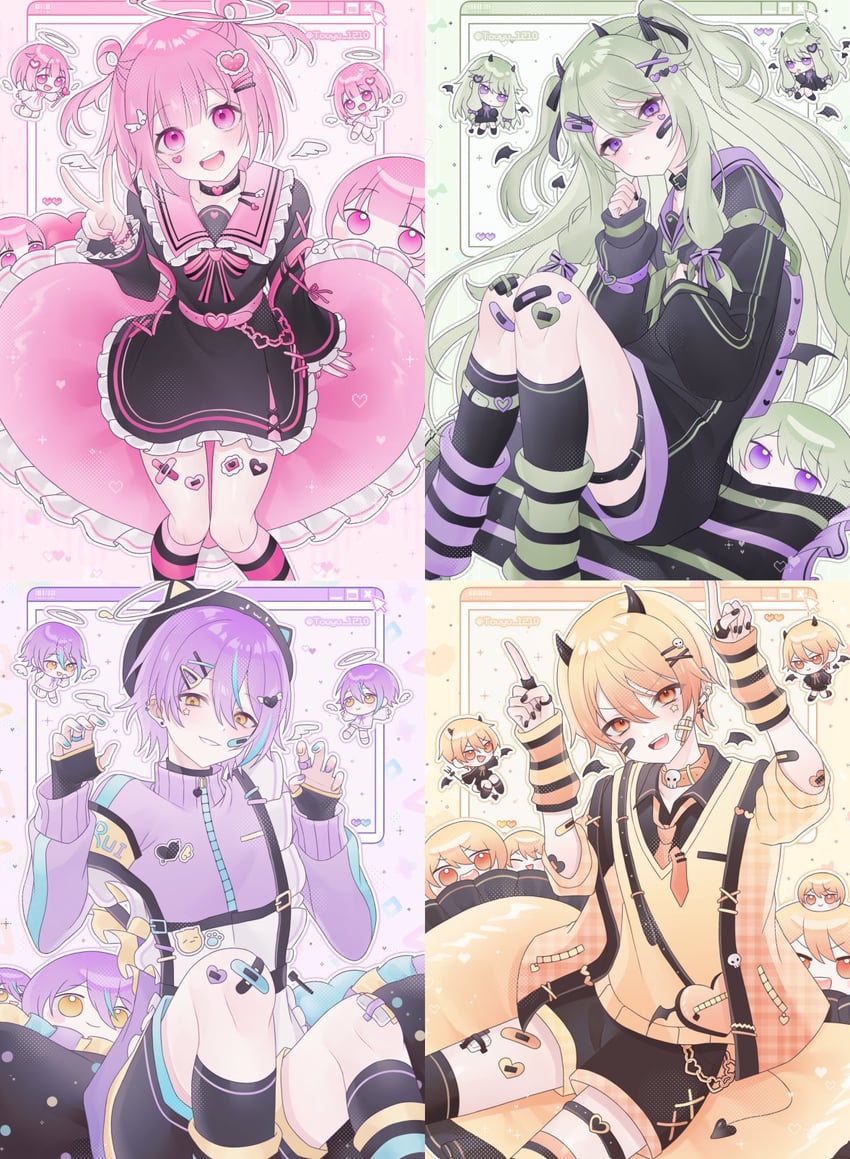 ootori emu, tenma tsukasa, kusanagi nene, and kamishiro rui (project sekai) drawn by touyu_1210