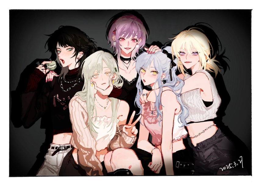 togawa sakiko, wakaba mutsumi, yahata umiri, misumi uika, and yuutenji nyamu (bang dream! and 1 more) drawn by feimeixiangguji