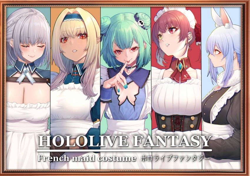 houshou marine, usada pekora, shirogane noel, uruha rushia, and shiranui flare (hololive) drawn by mikan_(chipstar182)