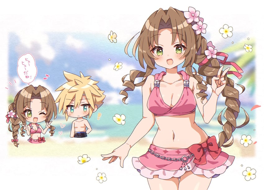 cloud strife and aerith gainsborough (final fantasy and 3 more) drawn by hi_(pontolfo)