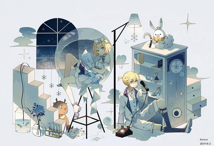hatsune miku, kagamine rin, kagamine len, yuki miku, rabbit yukine, and 2 more (vocaloid) drawn by lococo:p