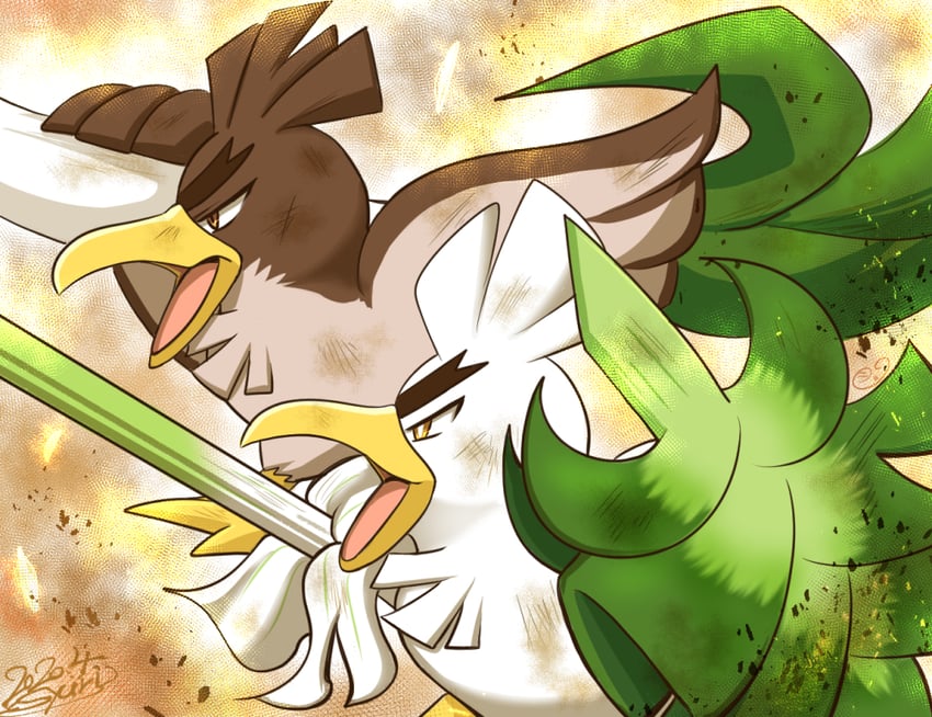 sirfetch'd and galarian farfetch'd (pokemon) drawn by shuri_(syurigame)