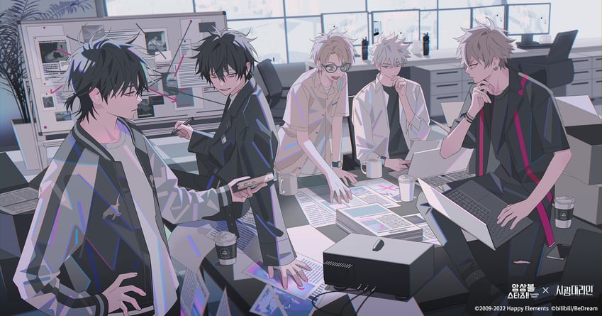 cheng xiaoshi, kagehira mika, lu guang, yuuki makoto, and ogami koga (ensemble stars! and 1 more) drawn by inplick