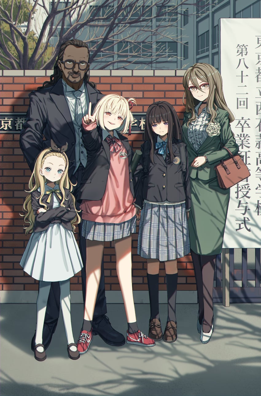 nishikigi chisato, inoue takina, kurumi, nakahara mizuki, and mika (lycoris recoil) drawn by mochi_(m0chi0000)